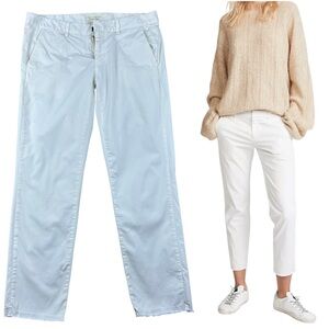 Nili Lotan East Hampton Pants Size 4 Ankle Crop Straight Leg Raw Hem Eggshell